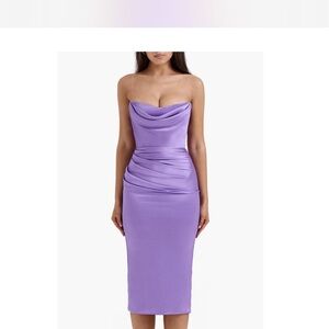House of CB Santana strapless satin cocktail dress